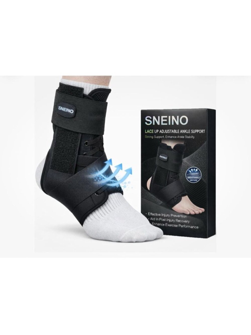 SNEINO Size Medium Lace Up Adjustable Ankle Support Brace for Sprained Ankle New